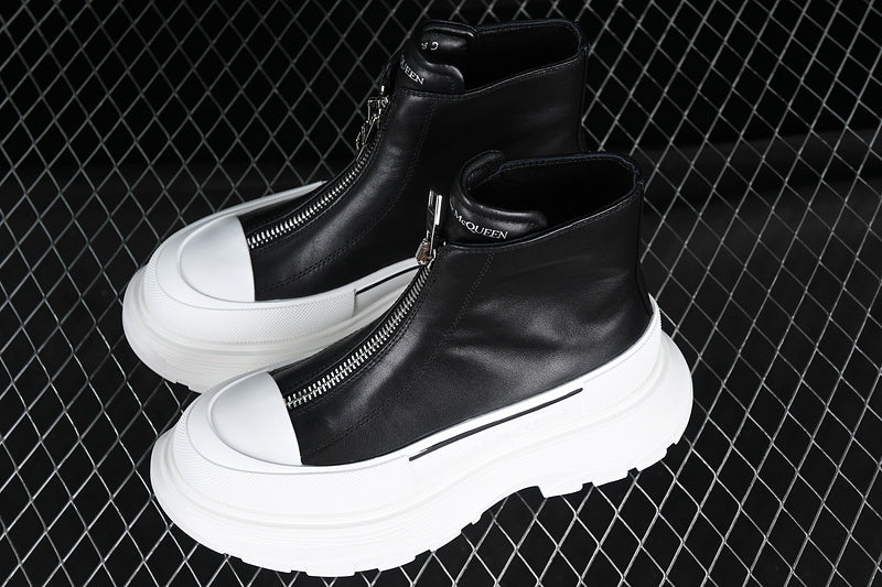 A McQ Tread Slick Leather Boots "Black/White"