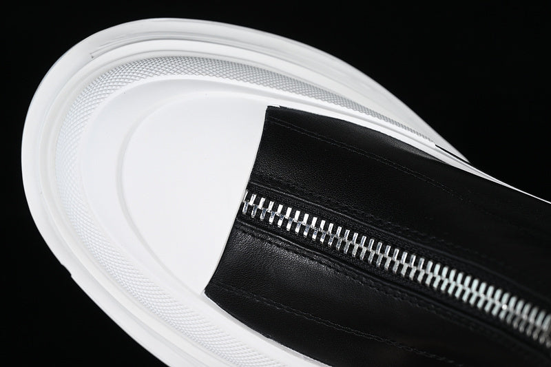A McQ Tread Slick Leather Boots "Black/White"