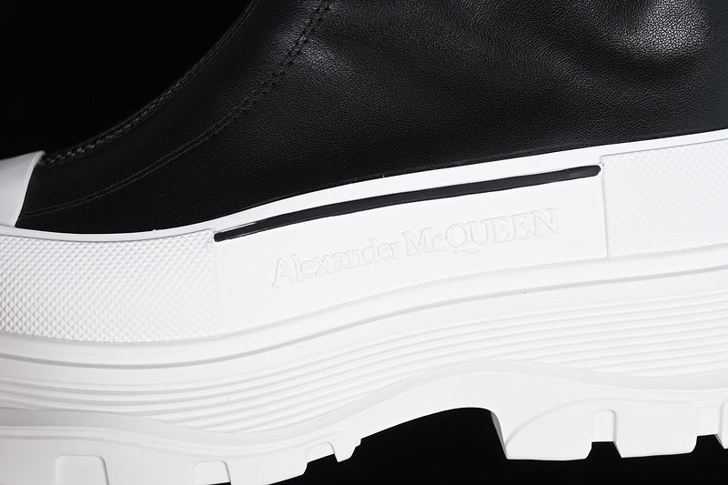 A McQ Tread Slick Leather Boots "Black/White"